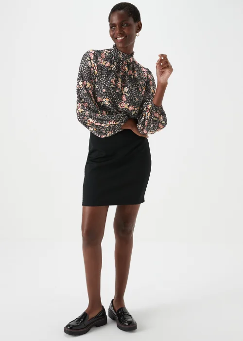 Black Floral Print High Neck Blouse - 8 Image 1