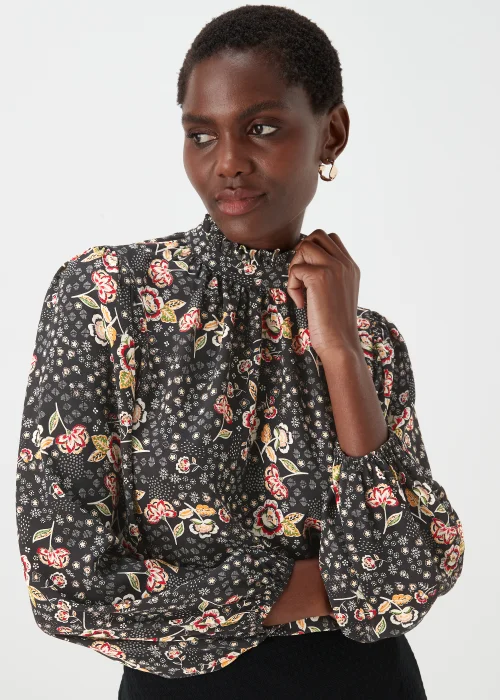 Black Floral Print High Neck Blouse - 8 Image 3