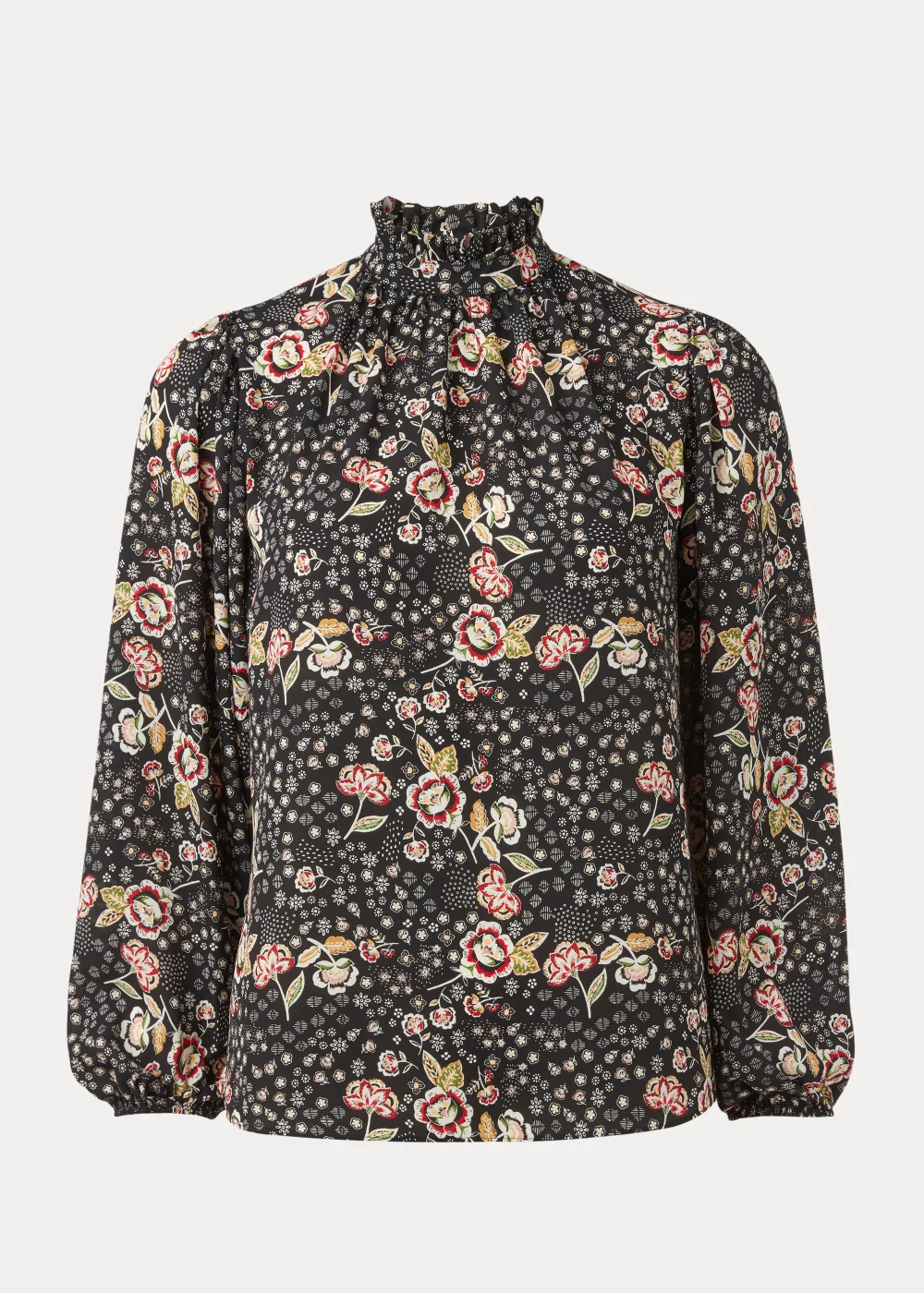 Black Floral Print High Neck Blouse - 8 Image 5