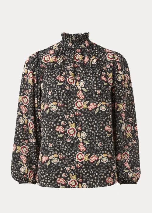 Black Floral Print High Neck Blouse - 8 Image 5