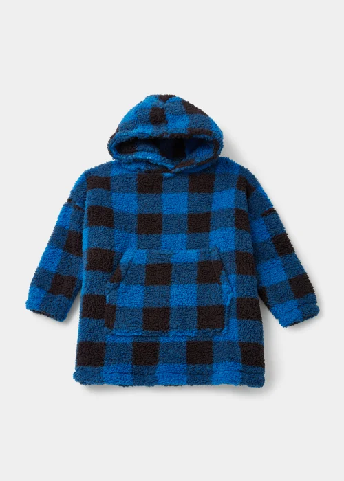 Boys Blue Check Borg Snuggle Hoodie (Small-Large) - Small/Medium Image 1