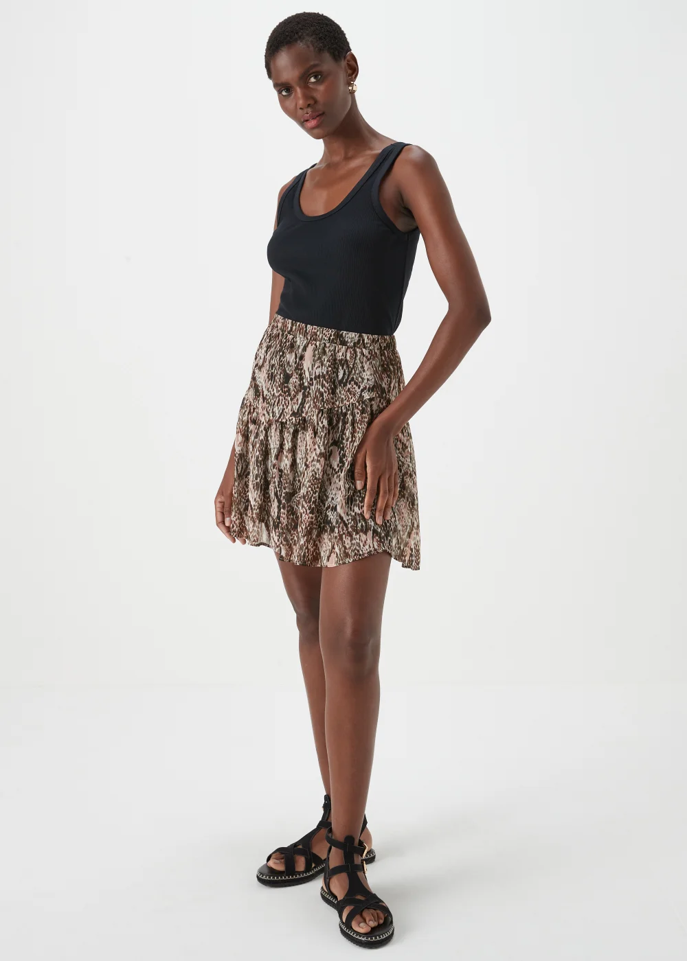 Black Snake Print Chiffon Mini Skirt - Size 8 Image 1