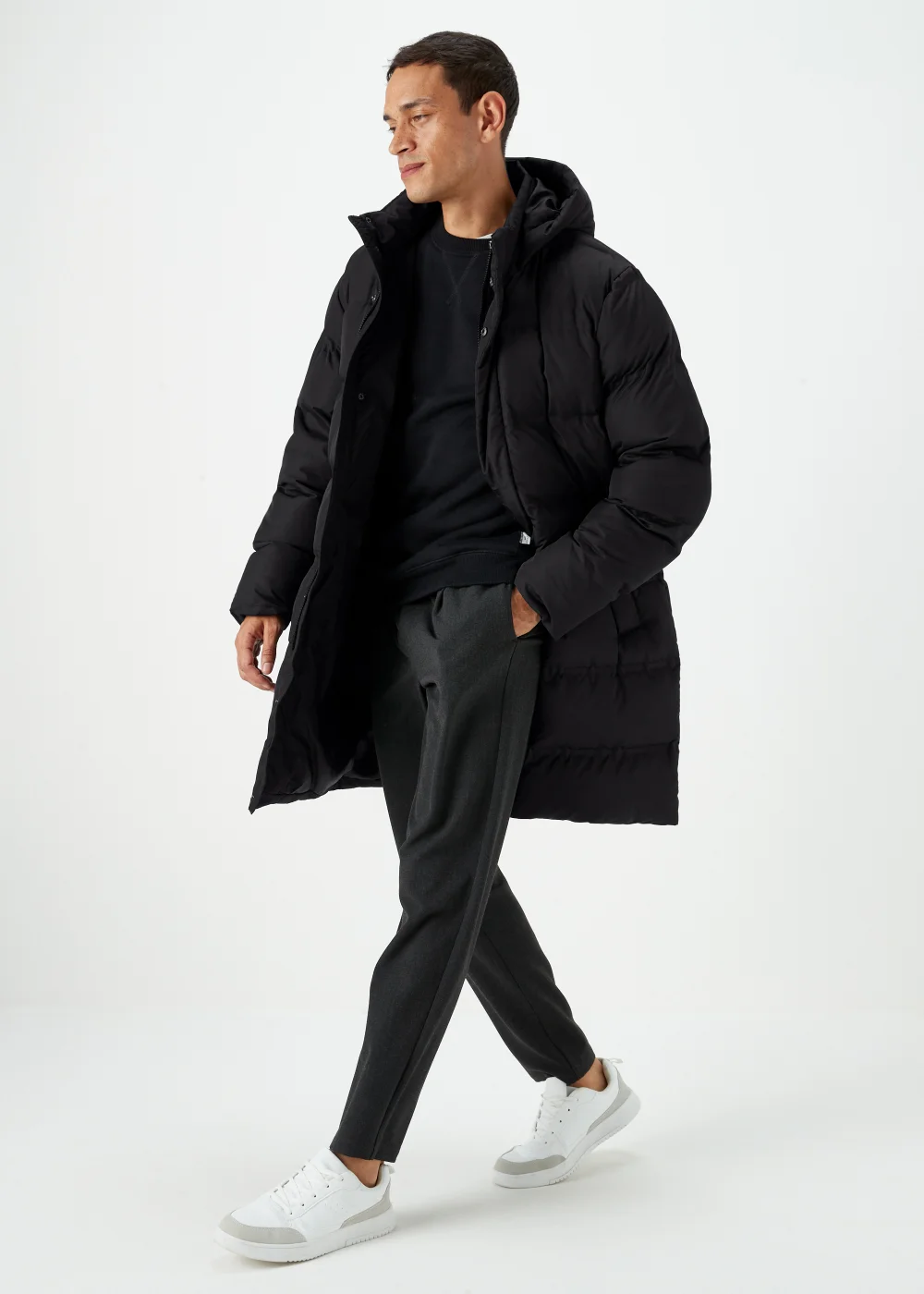 Black Long Length Showerproof Puffer Coat - S Image 4