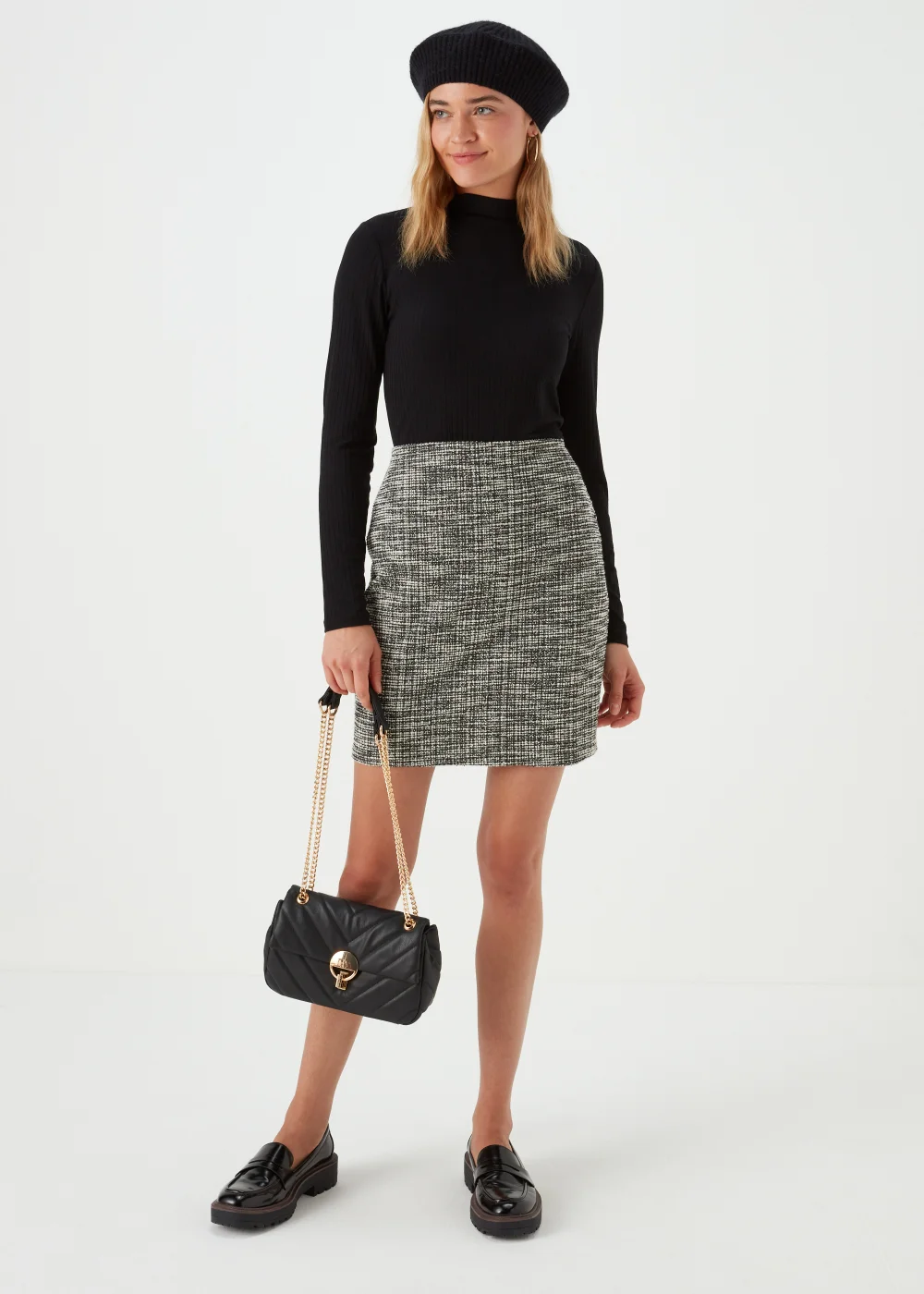 Black Textured Boucle Mini Skirt - 8 Image 4