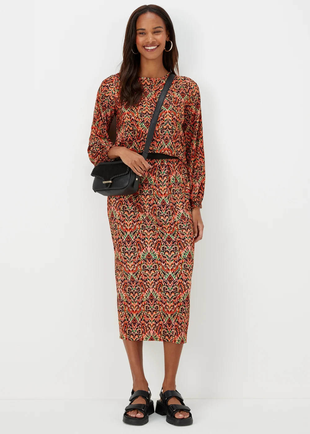 Multicoloured Aztec Print Plisse Midi Skirt - 8 Image 4