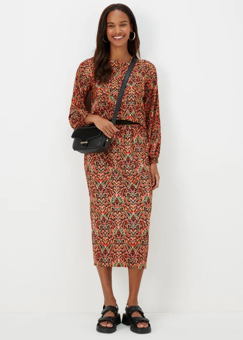 Multicoloured Aztec Print Plisse Midi Skirt - 8 Image 4
