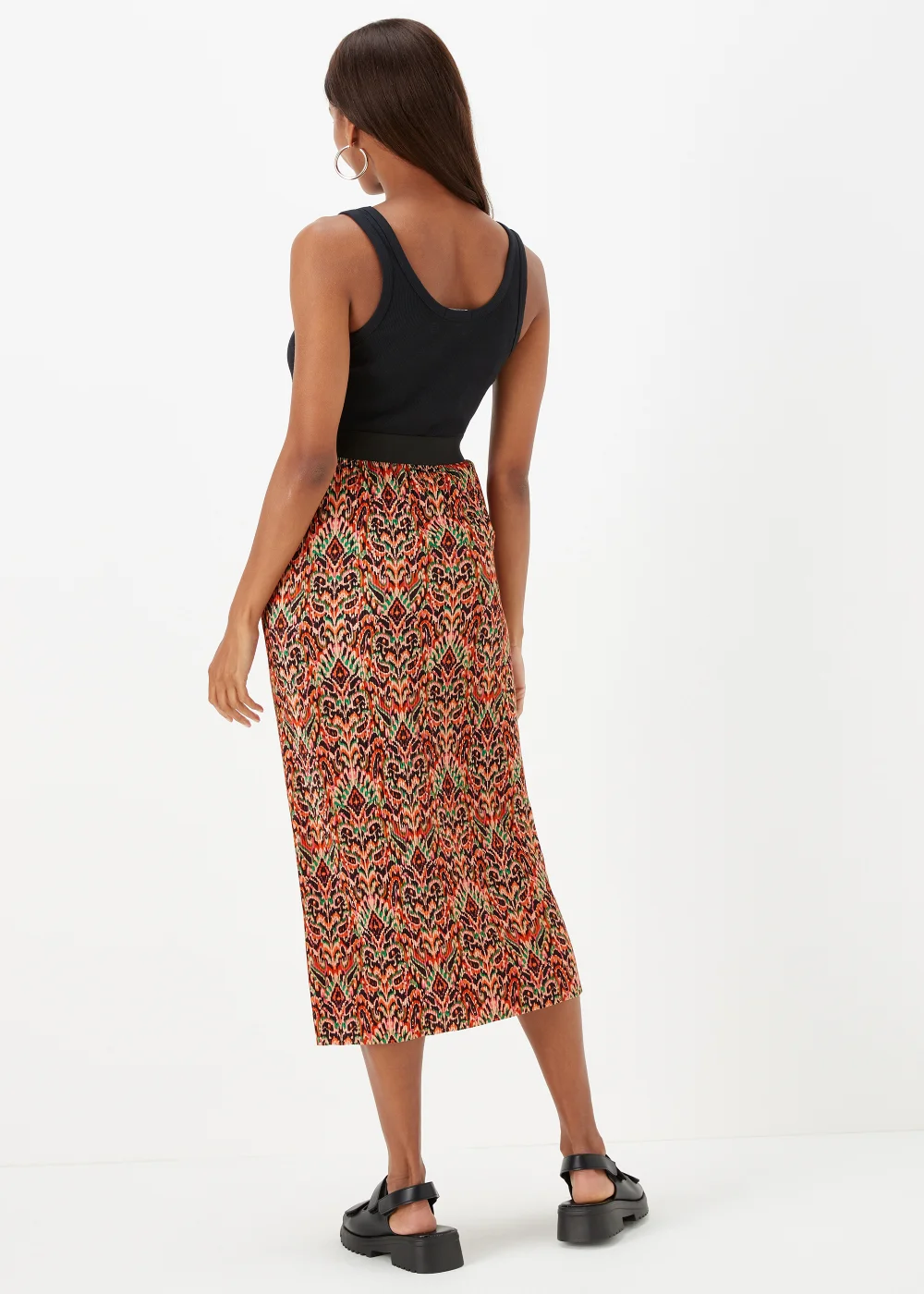 Multicoloured Aztec Print Plisse Midi Skirt - 8 Image 2