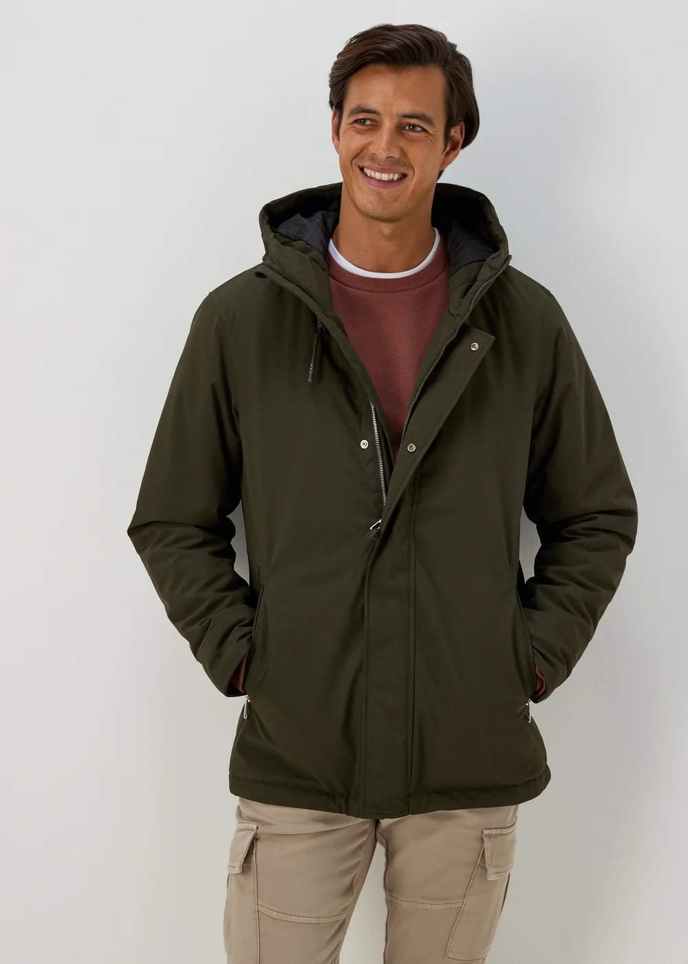 Khaki Wadded Showerproof Parka Coat - S Image 3