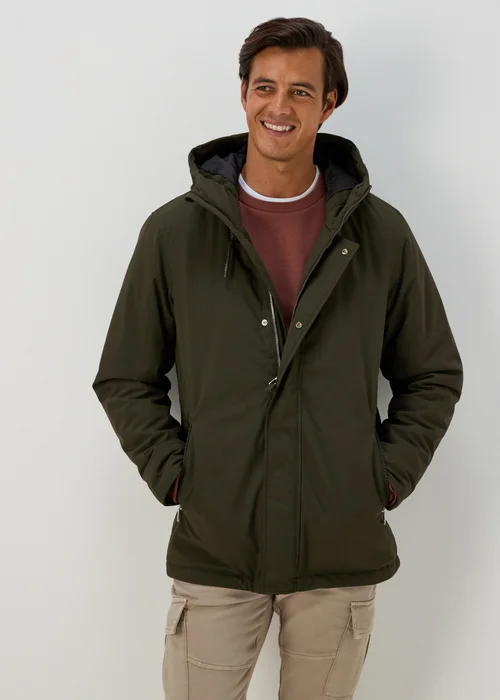 Khaki Wadded Showerproof Parka Coat - S Image 3