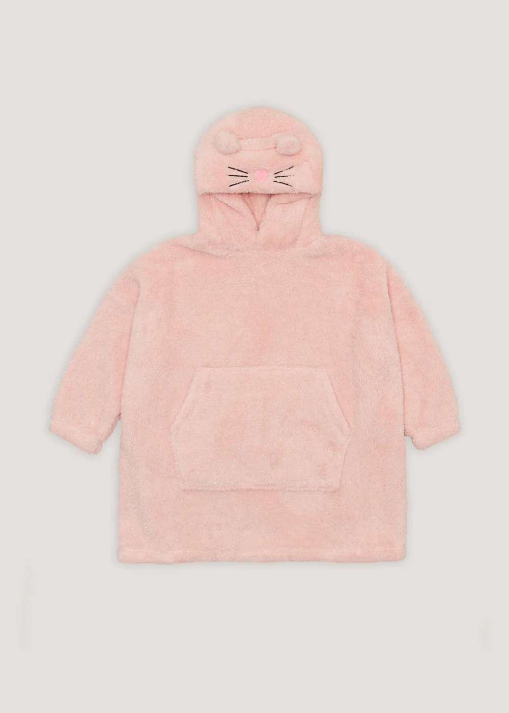 Girls Pink Glitter Cat Snuggle Hoodie (4-13yrs) - Small/Medium Image 1