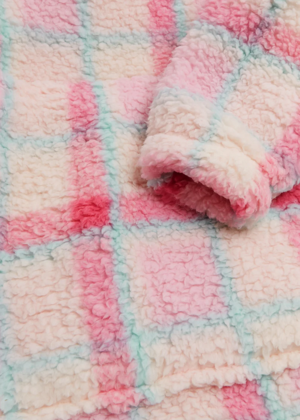 Girls Pink Check Borg Snuggle Hoodie (4-13yrs) - Small/Medium Image 2