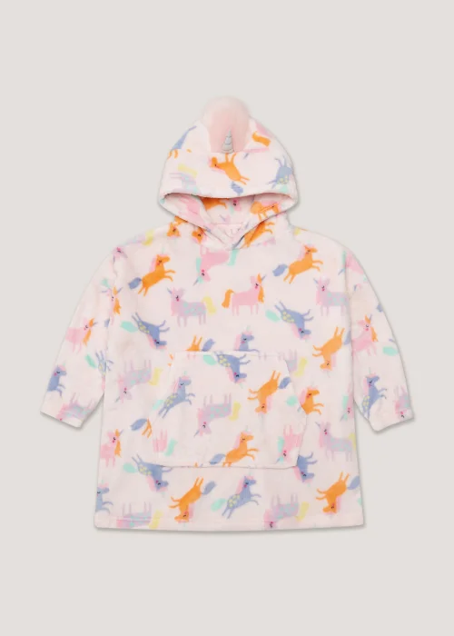 Girls Pink Unicorn Print Snuggle Hoodie (4-13yrs) - Small/Medium Image 1
