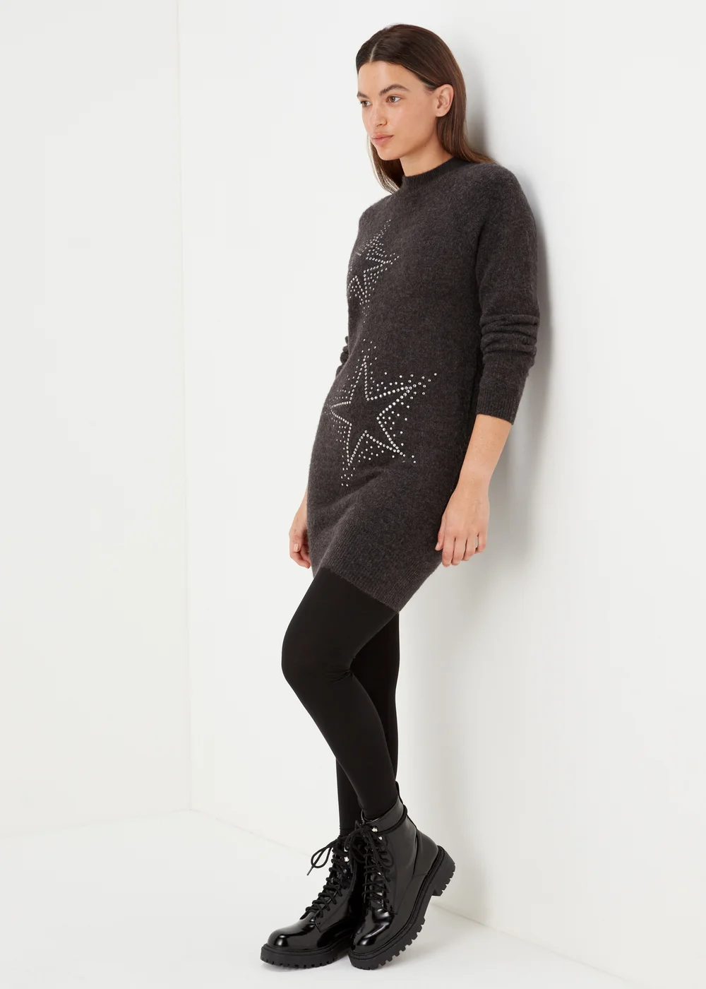 Charcoal Star Embellished Tunic Dress - XS Image 4