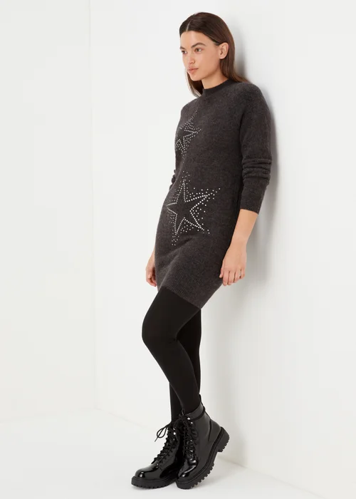 Charcoal Star Embellished Tunic Dress - XS Image 4