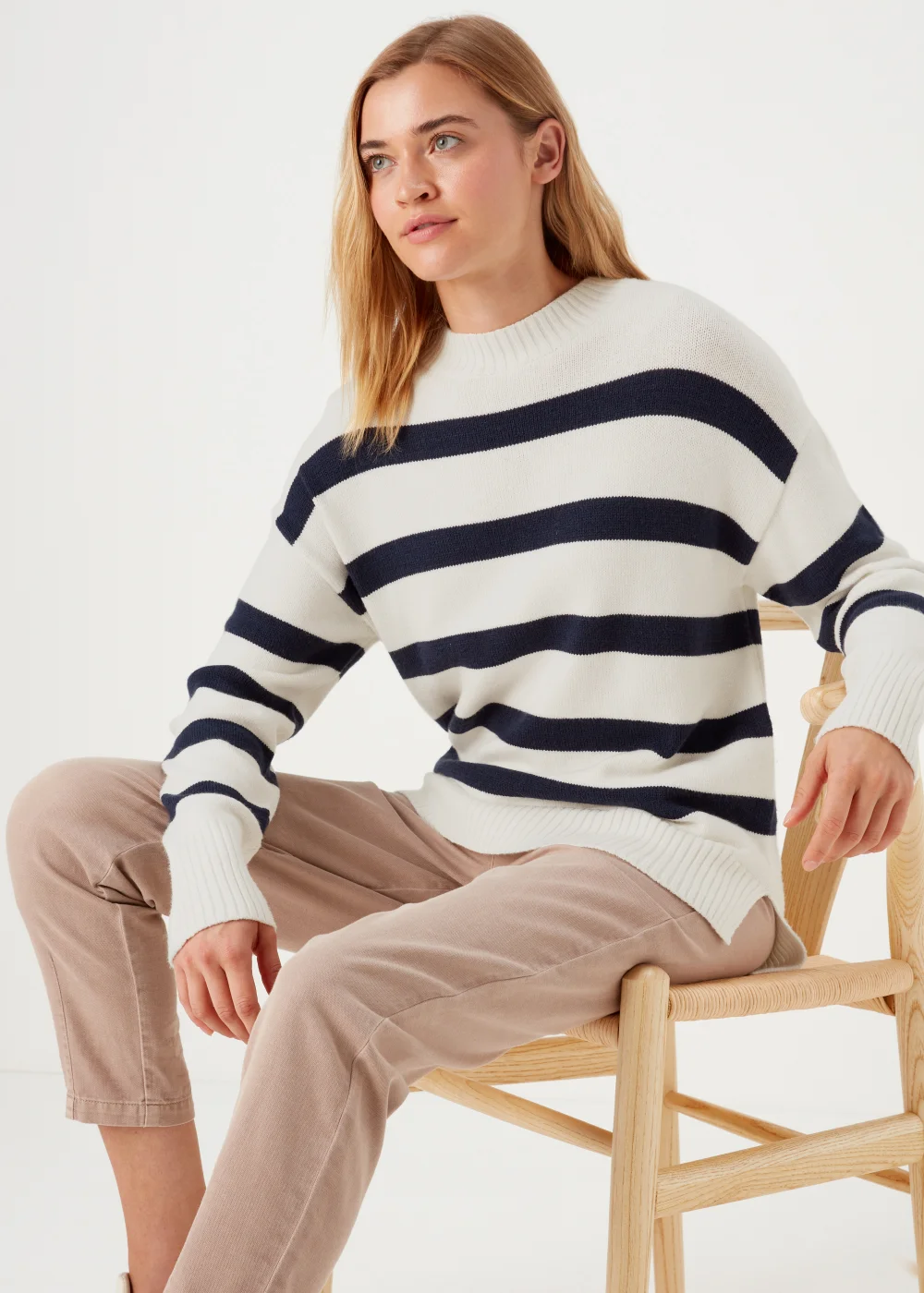 Cream & Navy Stripe Jumper - XS Image 4