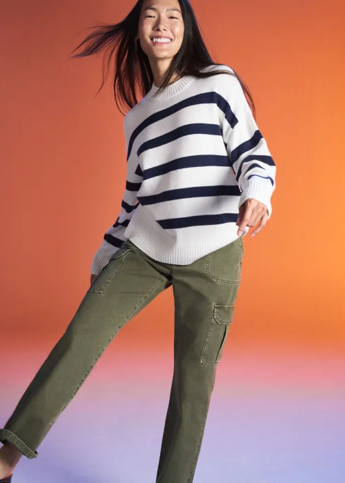 Cream & Navy Stripe Jumper - XS Image 6