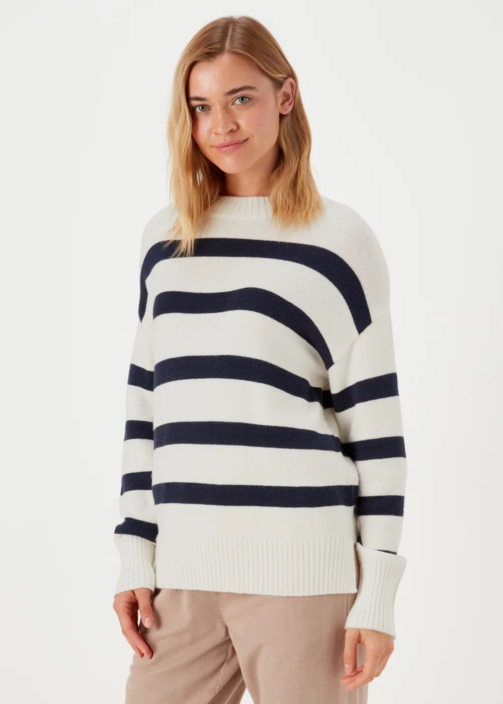Cream & Navy Stripe Jumper - XS Image 1