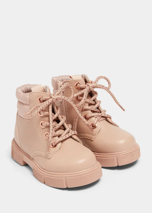Girls Pink Lace Up Boots (Younger 4-12) - Size 4 Infants Image 1