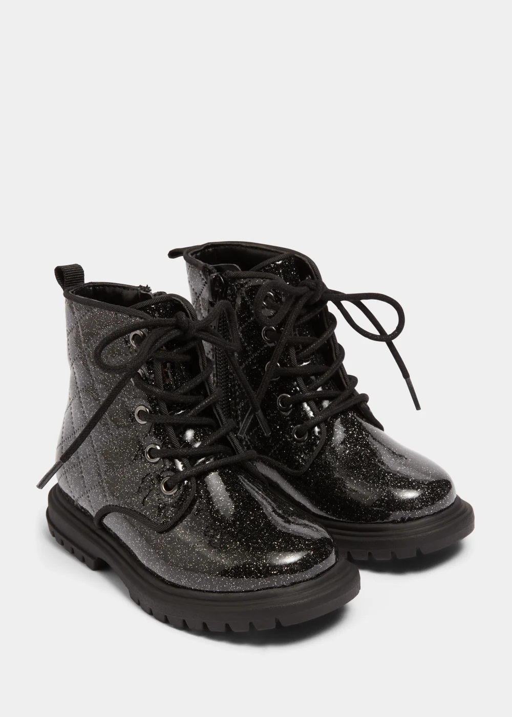 Girls Black Glitter Lace Up Boots (Younger 4-12yrs) - Size 4 Infants Image 1