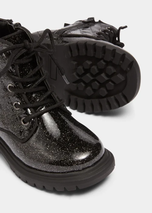 Girls Black Glitter Lace Up Boots (Younger 4-12yrs) - Size 4 Infants Image 2