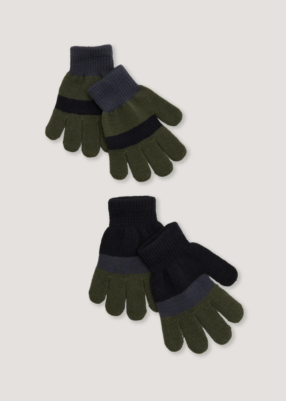 Boys 2 Pack Navy & Khaki Stripe Magic Gloves - One Size Image 1