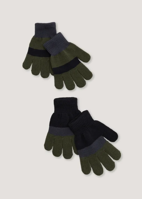 Boys 2 Pack Navy & Khaki Stripe Magic Gloves - One Size Image 1