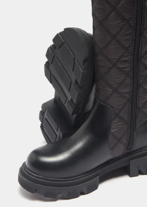 Girls Black Quilted Knee High Boots (Younger 10-Older 5) - Size 1 Image 2