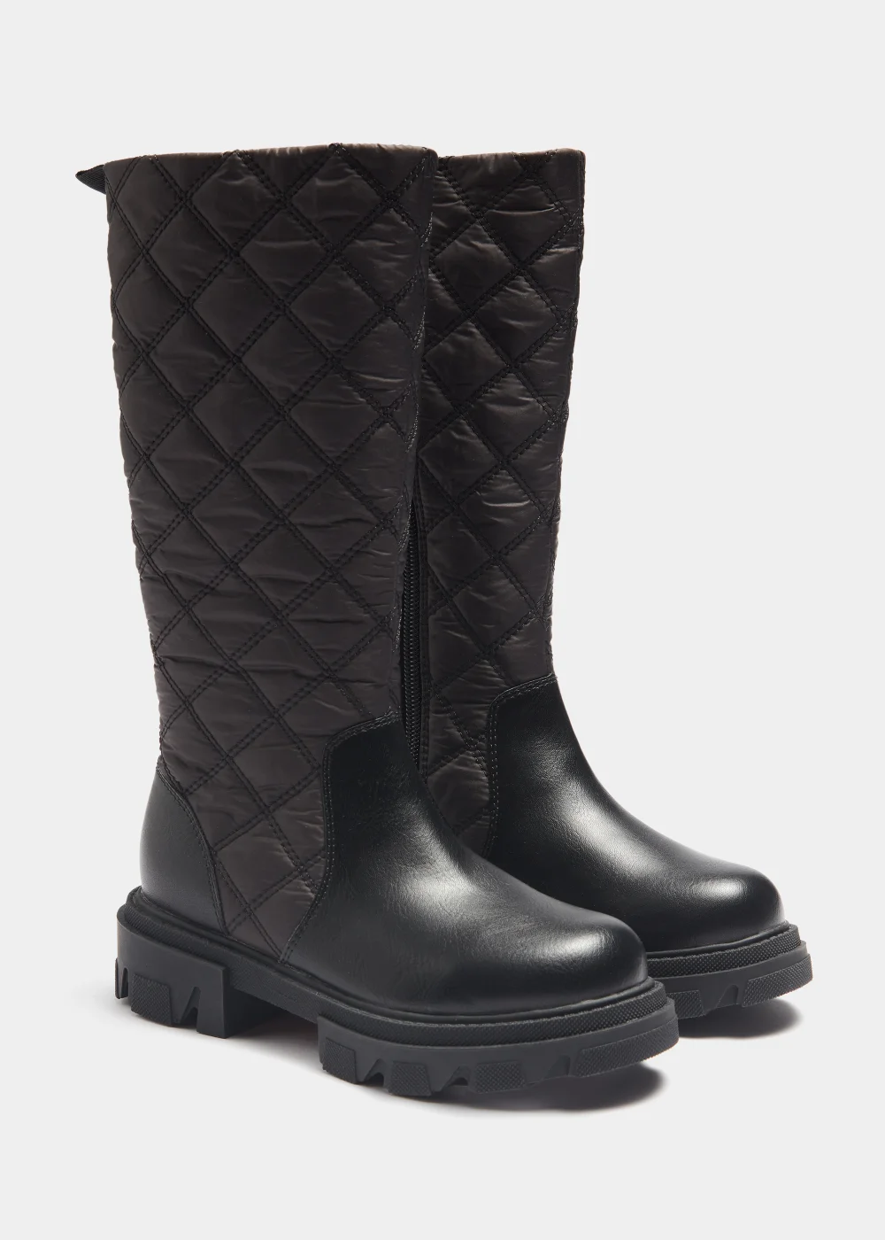 Girls Black Quilted Knee High Boots (Younger 10-Older 5) - Size 1 Image 1