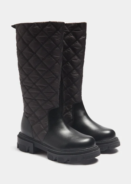 Girls Black Quilted Knee High Boots (Younger 10-Older 5) - Size 1 Image 1