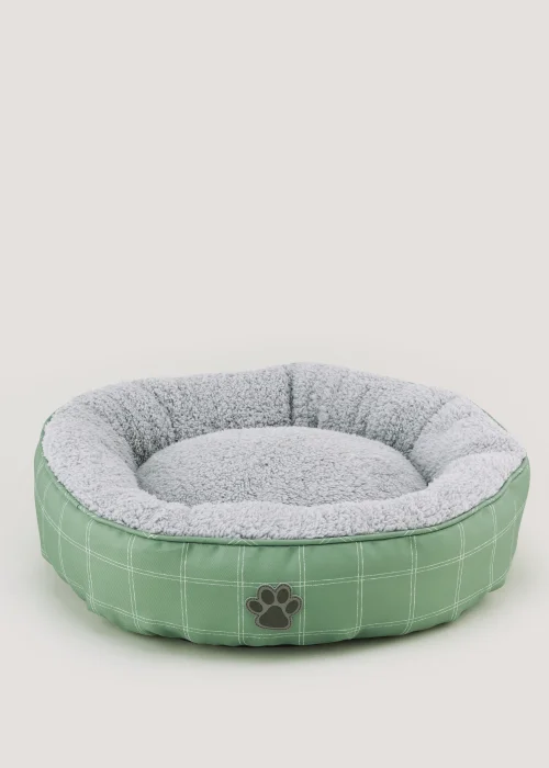 Green Check Round Pet Bed (50cm x 15cm) Image 1