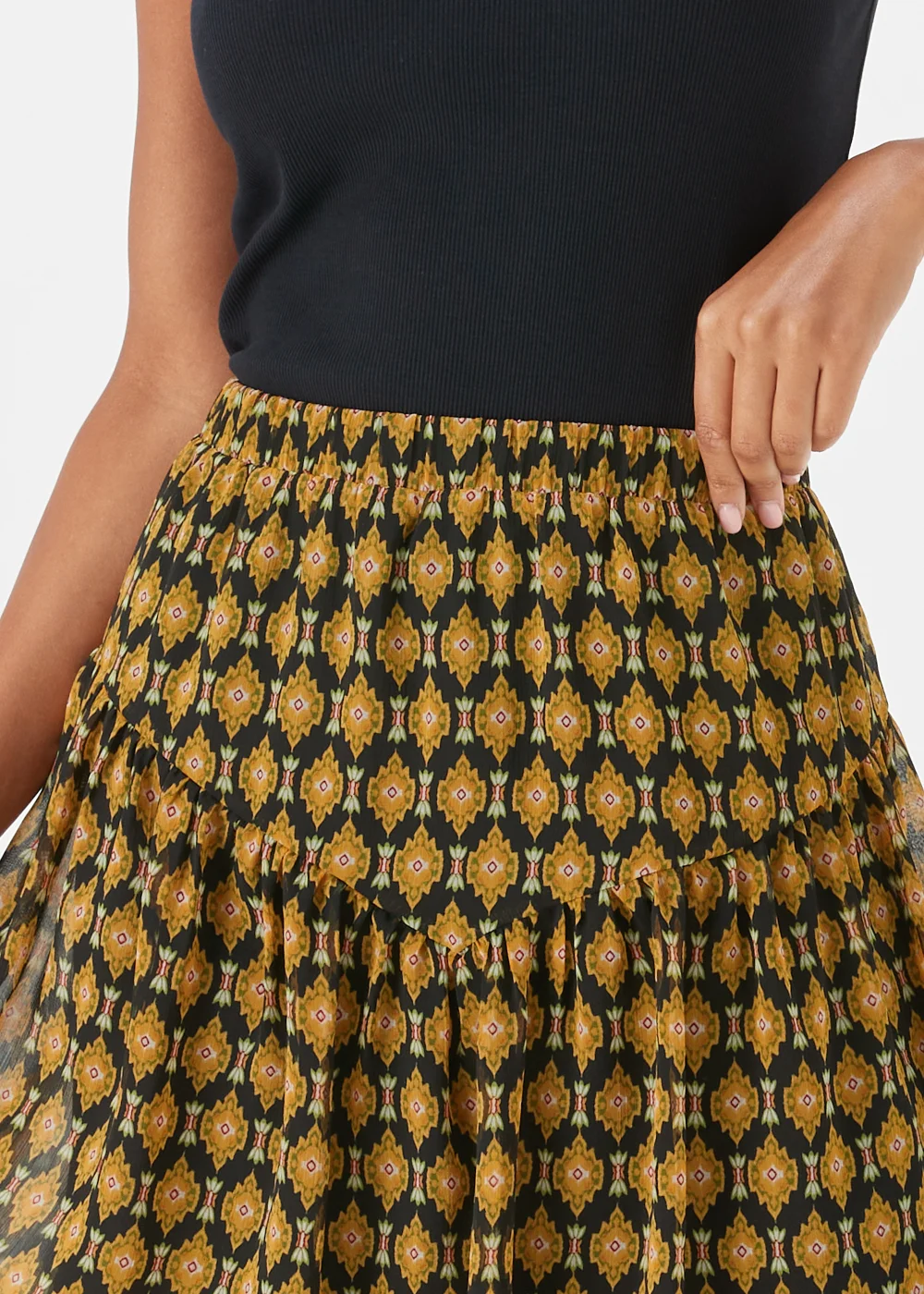Black Foulard Print Chiffon Mini Skirt - Size 8 Image 3