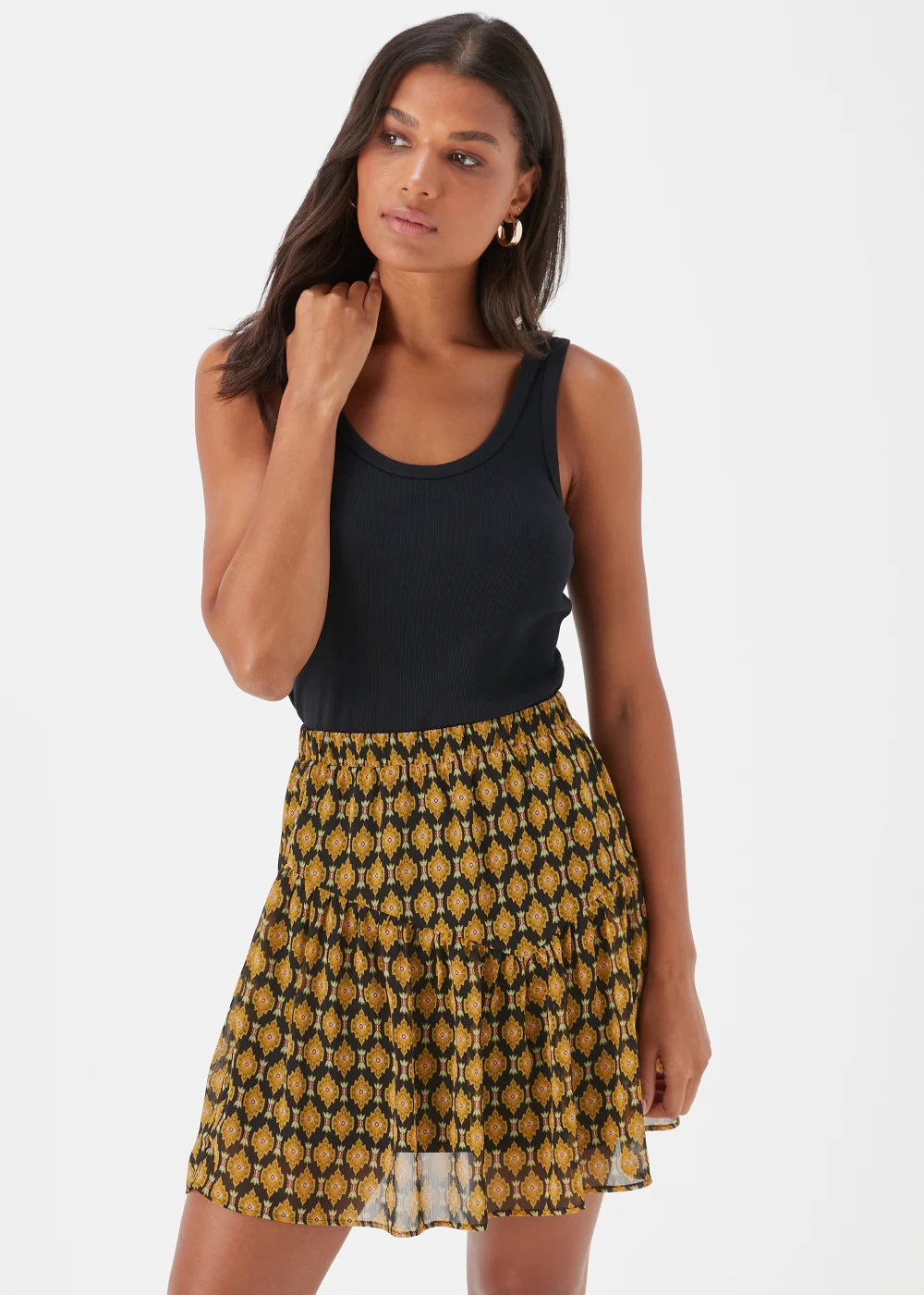 Black Foulard Print Chiffon Mini Skirt - Size 8 Image 1