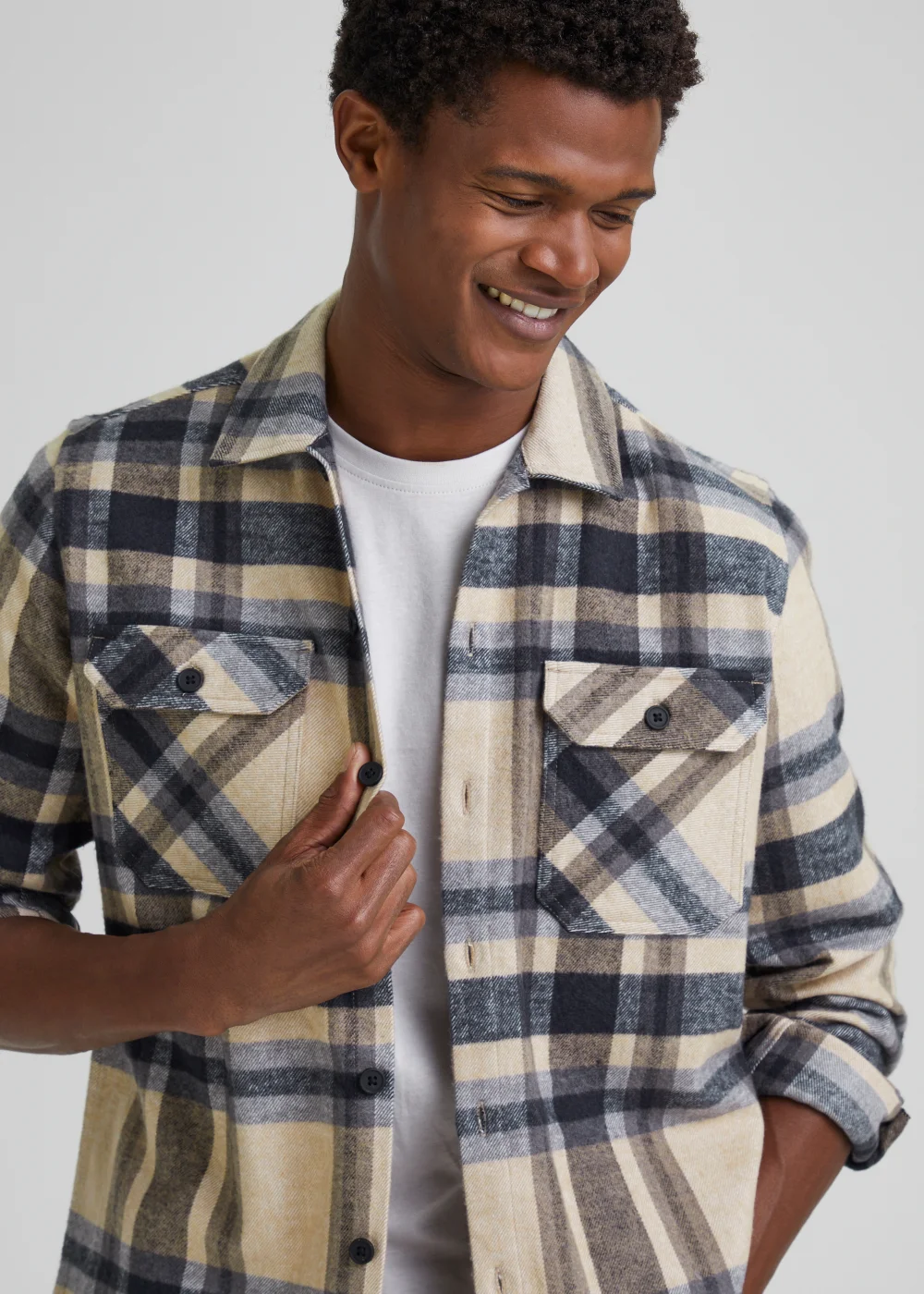 Stone Check Brushed Overshirt - S Image 3