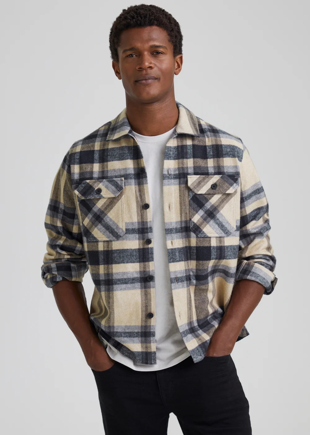 Stone Check Brushed Overshirt - S Image 1
