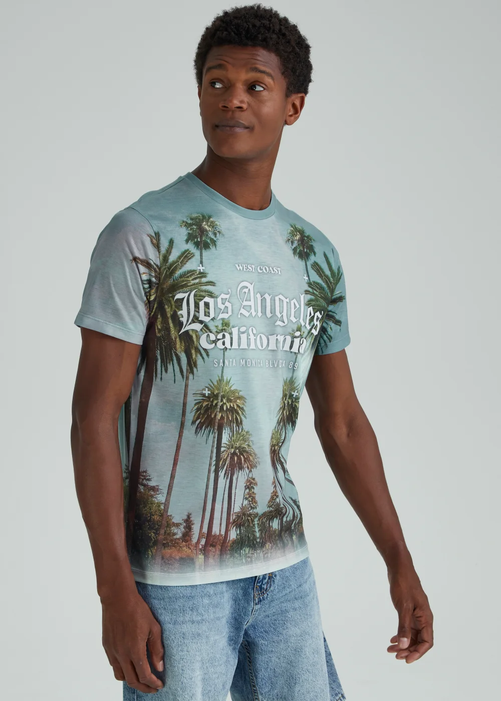 Multicoloured Beach Palm Print Sublimation T-Shirt - Small Image 1