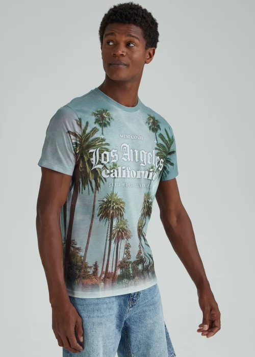Multicoloured Beach Palm Print Sublimation T-Shirt - Small Image 1