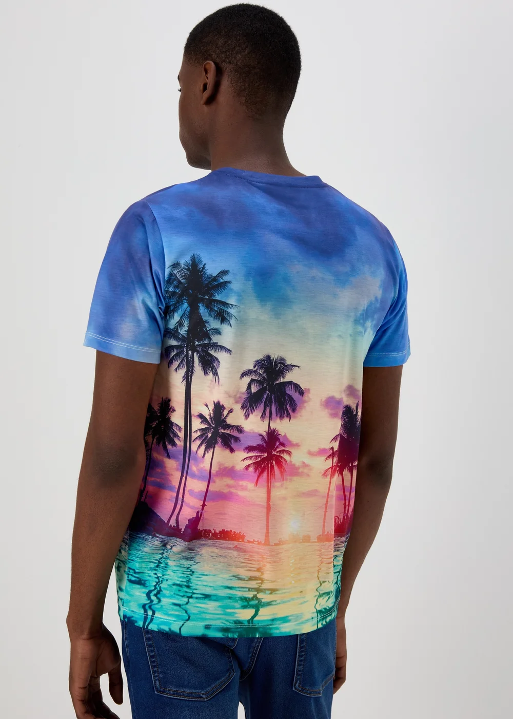 Blue LA Palm Tree Print T-Shirt - Small Image 2