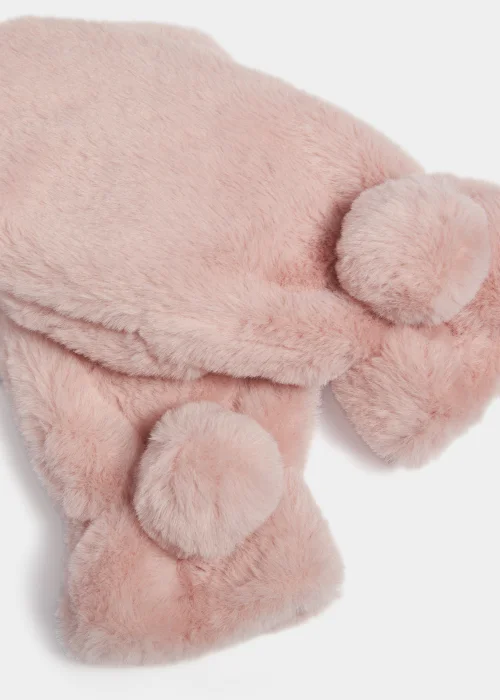Girls Pink Faux Fur Mittens (3-11yrs) - Age 7-10 Years Image 2