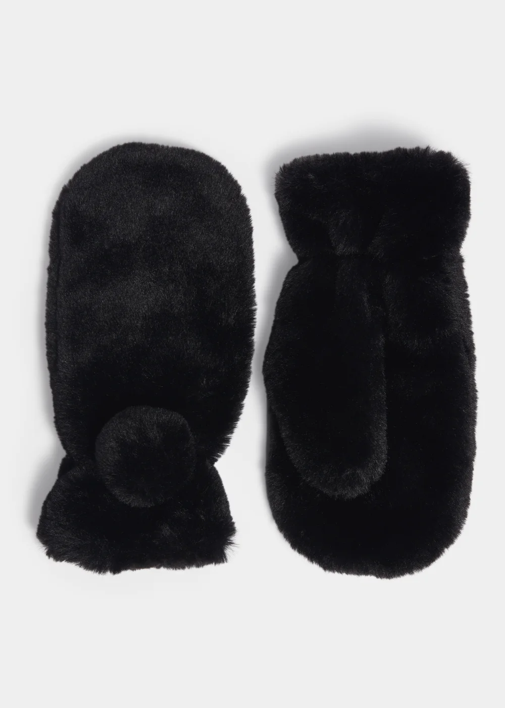 Girls Black Faux Fur Mittens (3-11yrs) - Age 7-10 Years Image 1