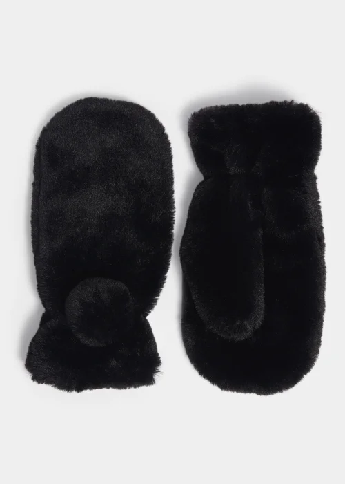 Girls Black Faux Fur Mittens (3-11yrs) - Age 7-10 Years Image 1