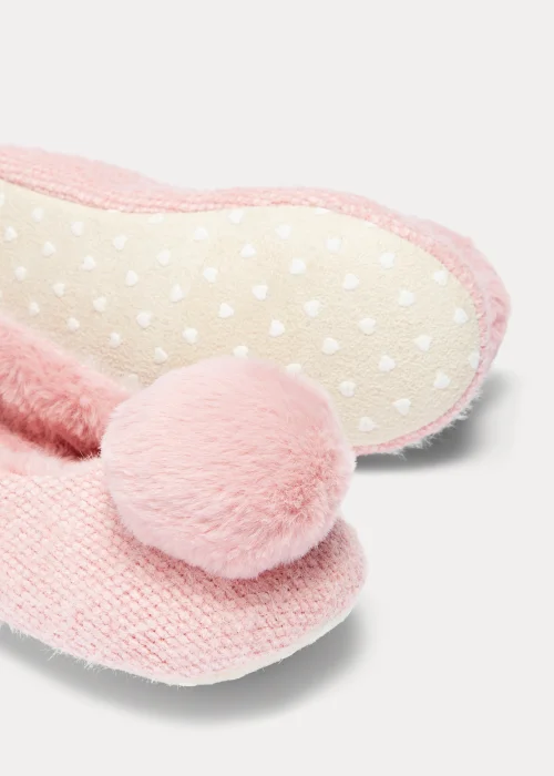 Pink Textured Ballet Pom Pom Slippers - Size 3 Image 2