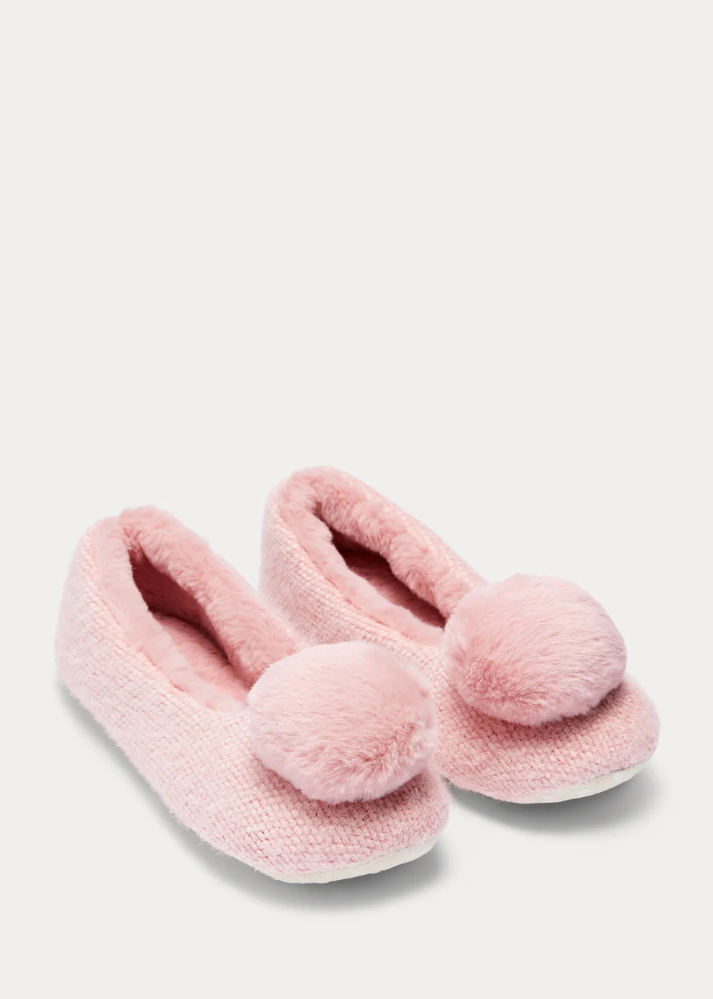 Pink Textured Ballet Pom Pom Slippers - Size 3 Image 1