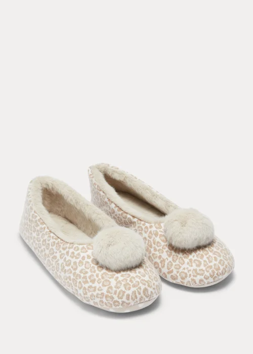 Brown Leopard Print Ballet Pom Pom Slippers - Size 3 Image 1