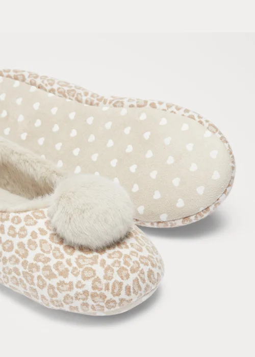 Brown Leopard Print Ballet Pom Pom Slippers - Size 3 Image 2