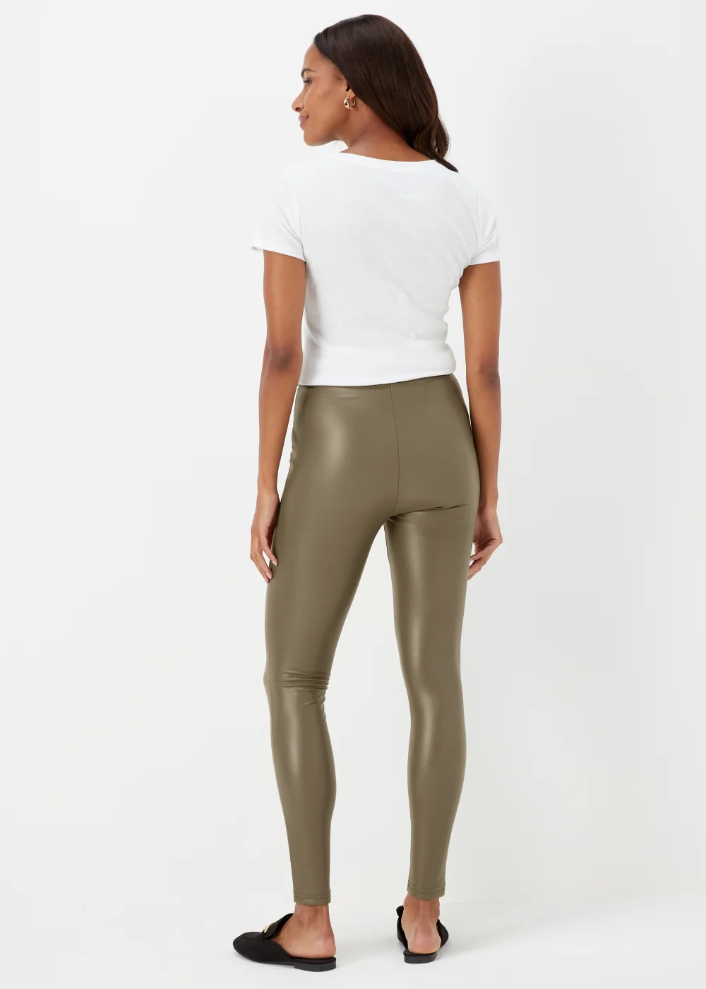 Khaki PU Seam Front Leggings - 8 Image 2