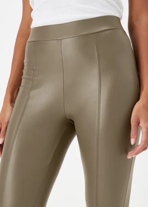 Khaki PU Seam Front Leggings - 8 Image 3
