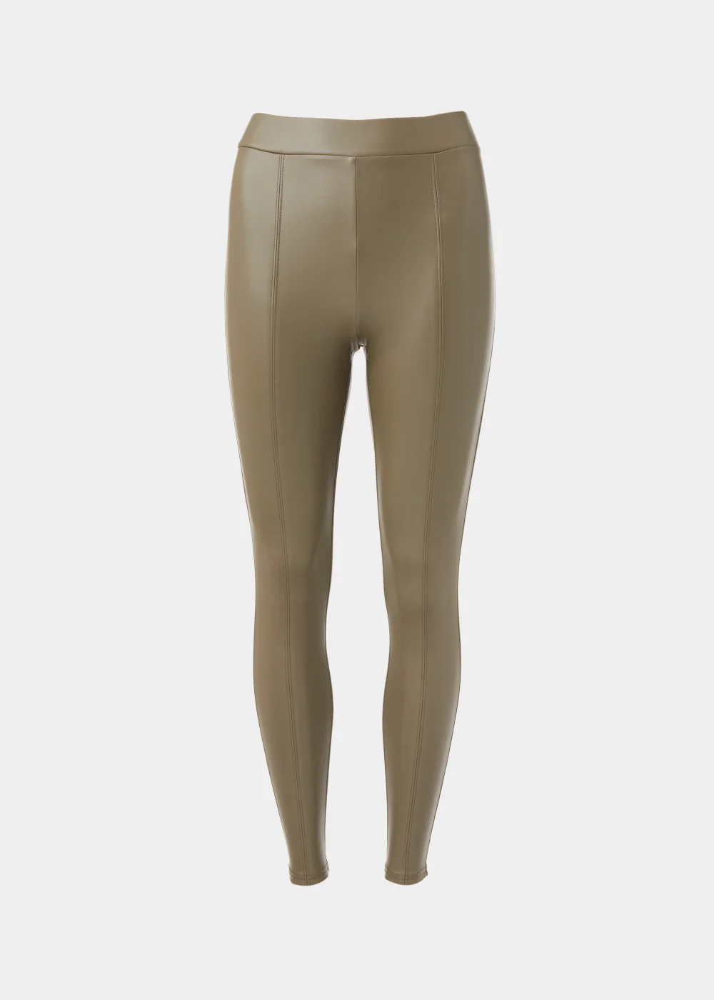 Khaki PU Seam Front Leggings - 8 Image 5