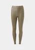 Khaki PU Seam Front Leggings - 8 Image 5
