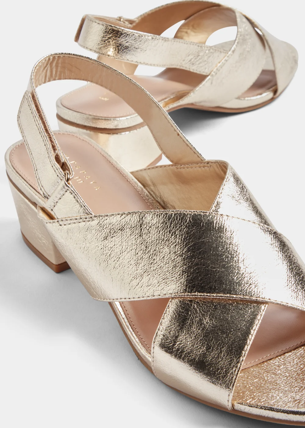 Et Vous Gold Wide Fit Riptape Block Heels - Size 3 Image 2