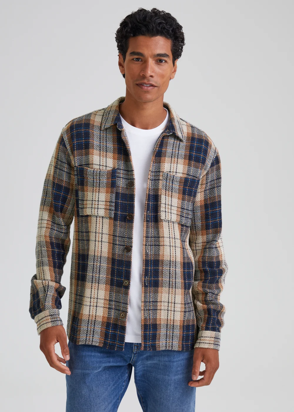 Multicoloured Check Textured Overshirt - S Image 1